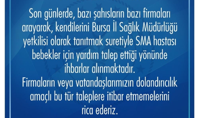 Bursa İl Sağlık Müdürlüğü'nden dolandırıcılık uyarısı