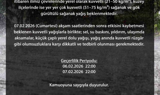 Bursa Valiliğinden kuvvetli yağış uyarısı