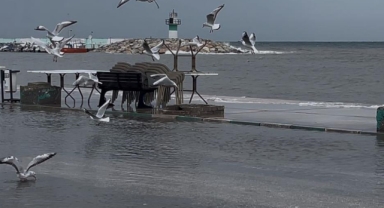 Marmara Denizi fırtınası Gemlik sahil yolunu trafiğe kapattı