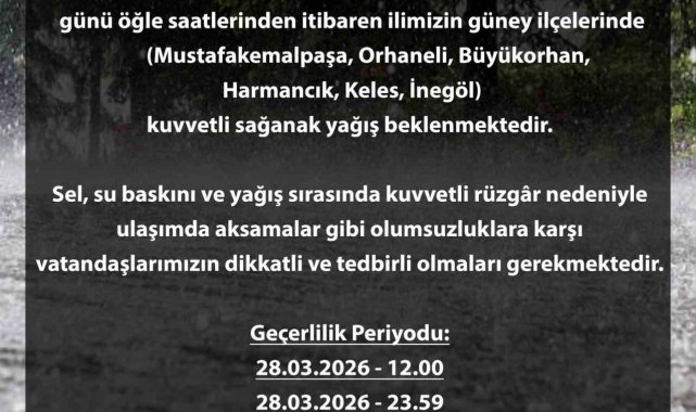 Bursa için sarı alarm: Kuvvetli yağış kapıda