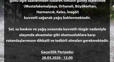 Bursa için sarı alarm: Kuvvetli yağış kapıda