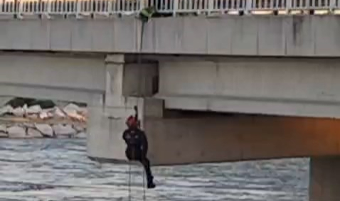 Asılı kalan güvercini halatla inip kurtardılar