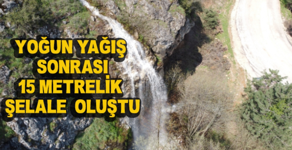 Bursa'da Yoğun Yağış Sonrası 15 Metrelik Şelale Oluştu