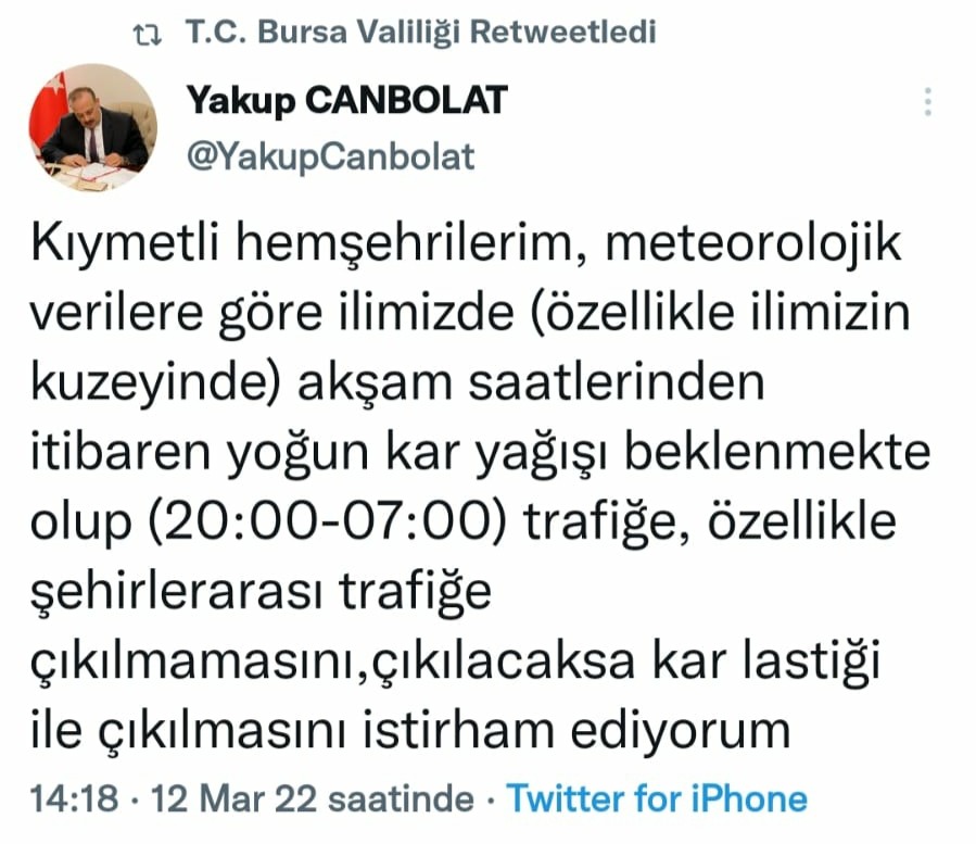 Bursa Valisinden Sokağa Çıkmayın Uyarısı