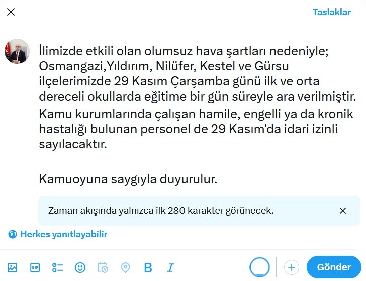 Bursada 5 İlçede Okullar Tatil Edildi