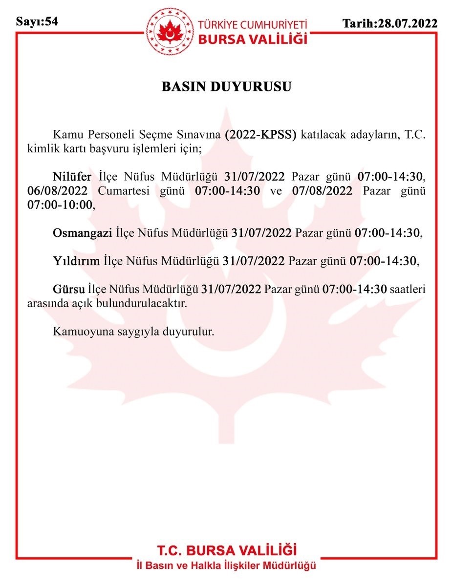 Kpss Adayları Dikkat! Bursa Valiliği Duyurdu