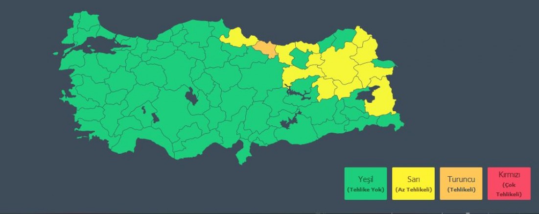 Meteorolojiden 1 il için turuncu, 12 il için sarı uyarı