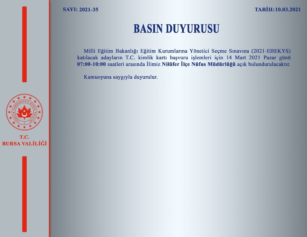 Nilüfer İlçe Nüfus Müdürlüğü Pazar Günü Açık