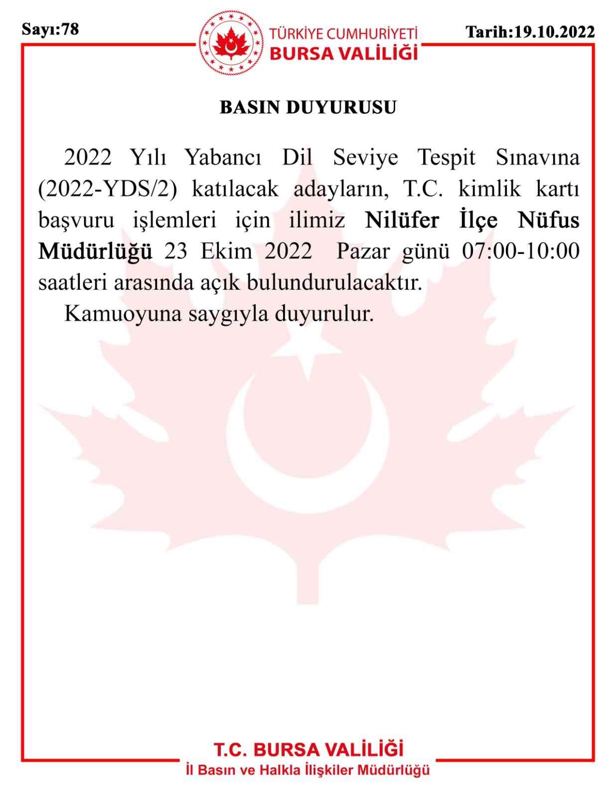 Yds Adayları Dikkat! Bursa Valiliği Duyurdu