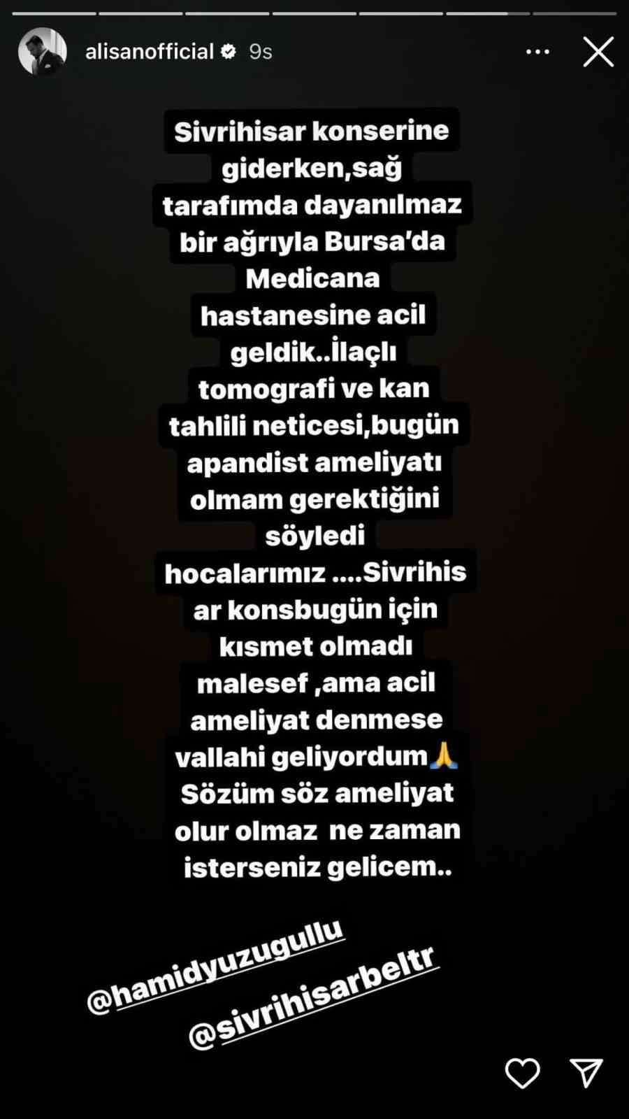 Yolda Rahatsızlanan Şarkıcı Alişan, Bursada Hastaneye Kaldırıldı